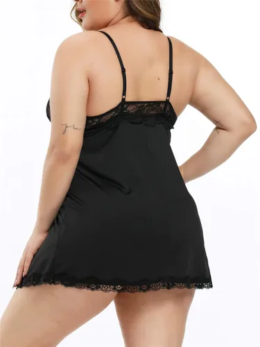 Vista 3 de FlatterMe Ropa interior de encaje para mujer Babydoll de malla dividida Chemise cuello en V sin espalda Halter ropa de dormir