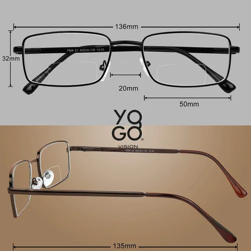 Vista 4 de Yogo Vision Bifocal Reading Glasses 2 Pack Metal Full Rim Readers Rectangle Glasses for Reading Men and Women