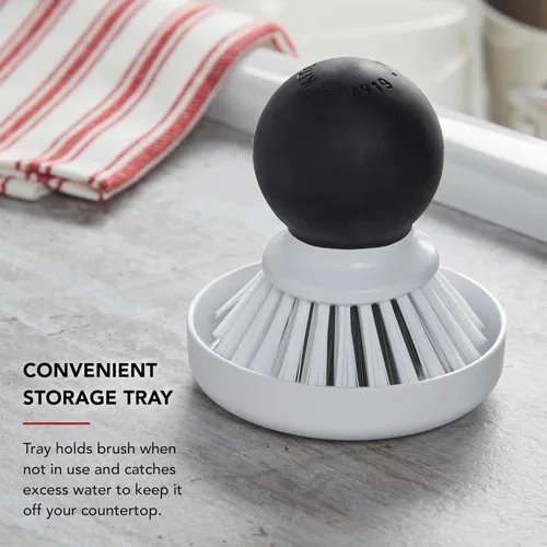 Vista 4 de KitchenAid Cepillo de palma con bandeja de platos para mantener las encimeras secas y limpias, cerdas de nailon duraderas para una limpieza Negro