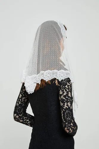 Vista 4 de FANFAN Triángulo Mantilla Velo Capilla Velo Encaje Masa Latina..