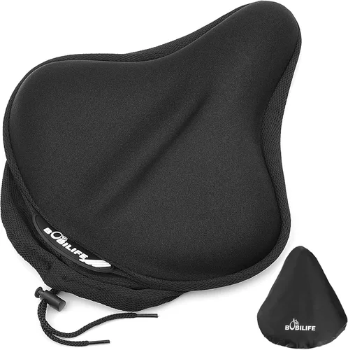 Vista 8 de Cojín de gel grueso y ancho para asiento de bicicleta con funda impermeable - Cómodo cojín de silicona de espuma viscoelástica para asiento