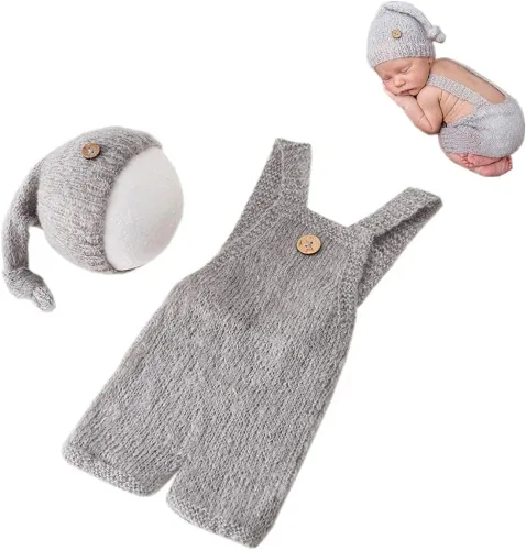 Vista 5 de Vemonllas Lindo disfraz de bebé recién nacido para niños y niñas, accesorios de fotografía, sombrero y pantalones