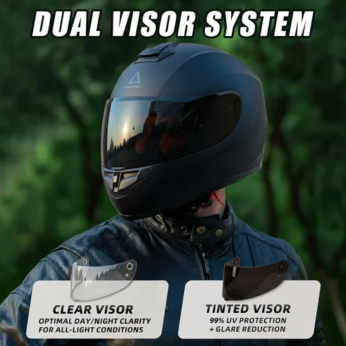 Vista 5 de TRIANGLE Cascos de motocicleta de cara completa para hombres y mujeres con visera tintada y transparente, cumple con la aprobación DOT Gris