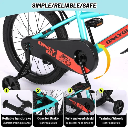 Vista 5 de Elegante bicicleta para niños de 4 a 9 años, fácil de montar, segura y estable, ruedas de 16 a 18 pulgadas, colores vibrantes, incluye ruedas