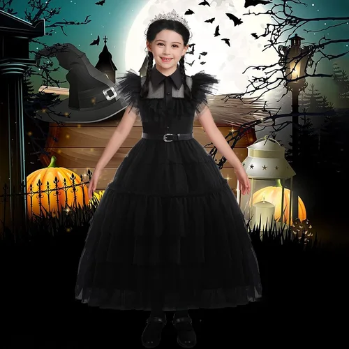 Vista 7 de Hellet Girls Cosplay Costume Dress for Family Kids Costumes Black Dance Princess for Halloween School Party