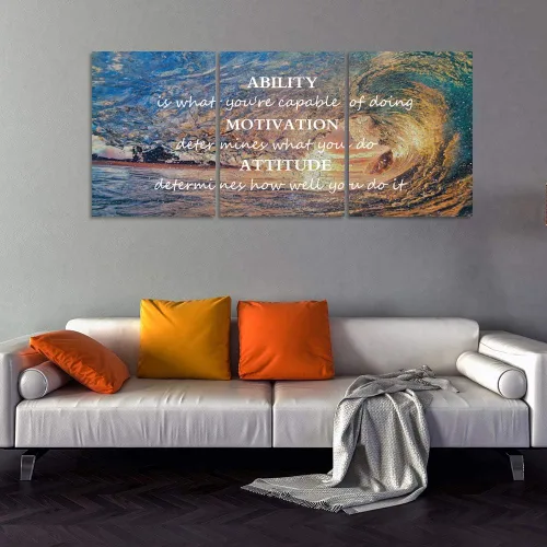 Vista 4 de Pósteres inspiradores motivacionales para pared, pintura en lienzo con diseño de salida del sol, mar azul, océano, paisaje natural, decoración