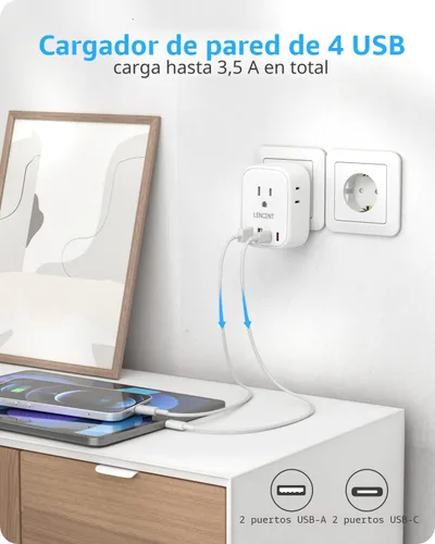 Vista 5 de LENCENT Adaptador europeo plegable del enchufe del viaje, de los E.E.U.U
