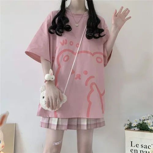 Vista 2 de Tyadorw Camisa Kawaii para mujer, camisas estéticas Harajuku, ropa urbana japonesa Kawaii Bear Graphic camisetas Kawaii de gran