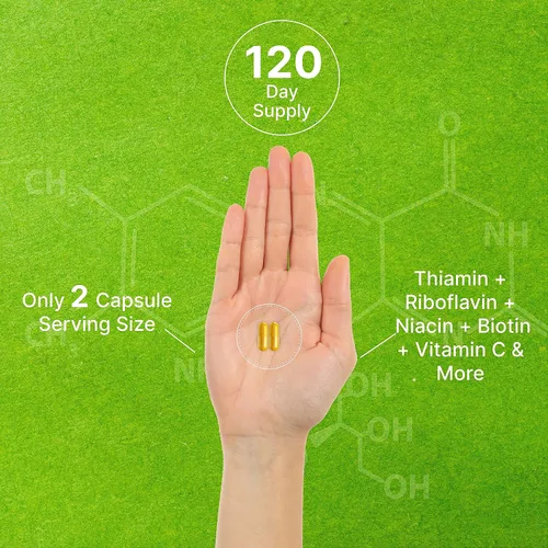 Vista 5 de Complejo de Vitamina B Bioactivo para Hombres y Mujeres, 240 Cápsulas Vegetarianas - Complejo B Metilado y Vitamina C Esterificada – Alta Potencia