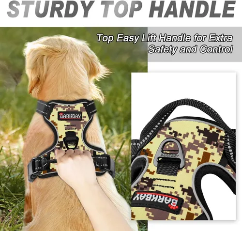 Vista 3 de BARKBAY - Arnés para perro sin tirones con clip frontal, material resistente y reflectante, asa de fácil control para pasear perros grandes