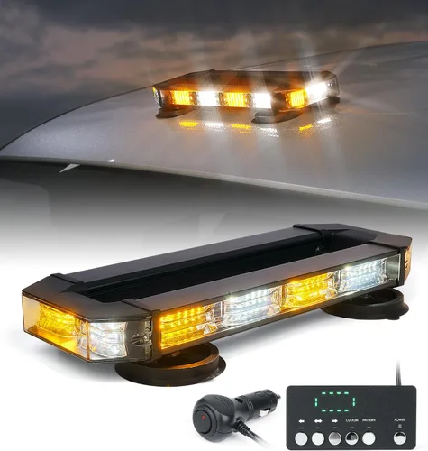 Vista 8 de LUMENIX Barra de luces estroboscópicas de baliza para techo, barra de luces LED ámbar de seguridad de tráfico de emergencia con base magnética