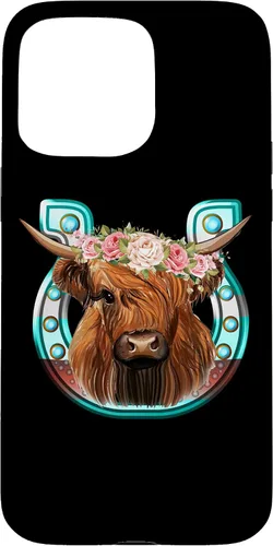 Vista 31 de Floral Highland Cow Heifer Horseshoe Western Country Case for iPhone 16