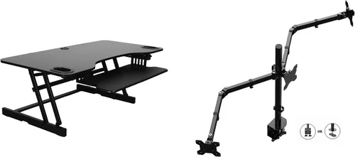 Vista 18 de Rocelco - Convertidor de escritorio para trabajar de pie con altura ajustable de 32 pulgadas - Bandeja retráctil deslizable - Elevador de monitor