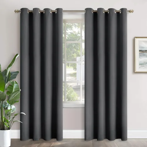 Vista 25 de YoungsTex - Cortinas blackout cortas, aislamiento térmico, ojales, oscurecen la habitación, privacidad, para cámper, sótano, cocina y baño, 2 Gris
