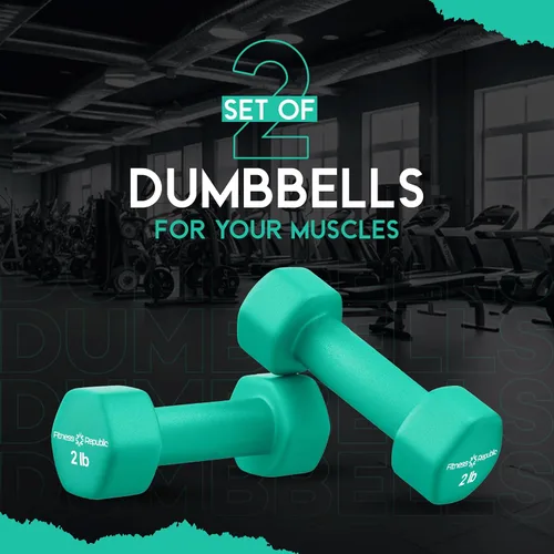 Vista 2 de Fitness Republic Juego de 2 mancuernas de neopreno, antideslizantes, forma hexagonal, pesas libres para tonificación muscular y fortalecimiento