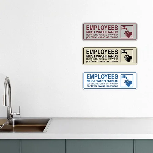 Vista 5 de Standard Employees Must Wash Hands - Letrero para puerta/pared, color negro, pequeño