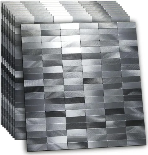 Vista 29 de XUANINY Azulejos de Mosaico de Aluminio Autoadhesivos para Despegar y Pegar, Pegatinas de Azulejos de Pared para Salpicadero de Cocina