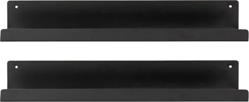 Vista 4 de Kate and Laurel Mezzo - Estantería moderna de metal, 24 pulgadas, color negro, juego de 2, estantes flotantes contemporáneos