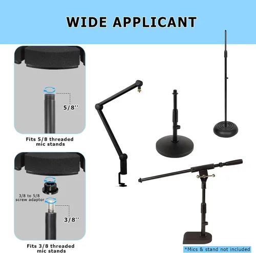Vista 4 de Soporte para micrófonos múltiples, soporta hasta 6 micrófonos, soporte de micrófono con cable e inalámbrico para soporte, aluminio, negro