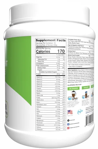 Vista 3 de LEAN1 polvo de proteína de reemplazo de comida, sabor chocolate, tubo de 15 porciones