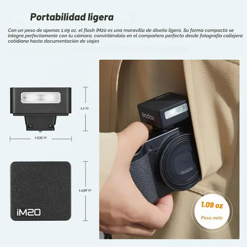 Vista 7 de Godox iM20 Mini Flash para cámara con batería 470mAh 440 Full Power Flash 5 niveles mini flash Speedlite para Sony zve10 Sony zv1 Ricoh gr3 Canon