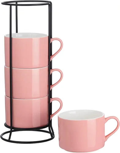 Vista 11 de Juego de 4 tazas de café apilables de 10 onzas con soporte de Negro