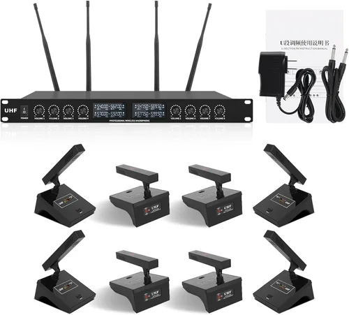 Vista 9 de XTUGA Sistema de micrófono inalámbrico YT8, UHF 8 canales cuello de cisne inalámbrico sistema de micrófono, micrófonos de conferencia de escritorio