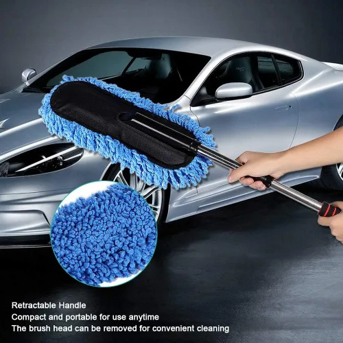 Vista 2 de Tyenaza Juego de cepillos para plumero de automóvil, sin arañazos, con mango extensible de acero inoxidable, cepillo de limpieza para interior y Azul