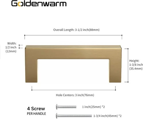 Vista 2 de Goldenwarm Paquete de 10 manijas cuadradas de bronce champán de 3 pulgadas (2.992 in) para armarios de cocina, armarios, aparadores y accesorios