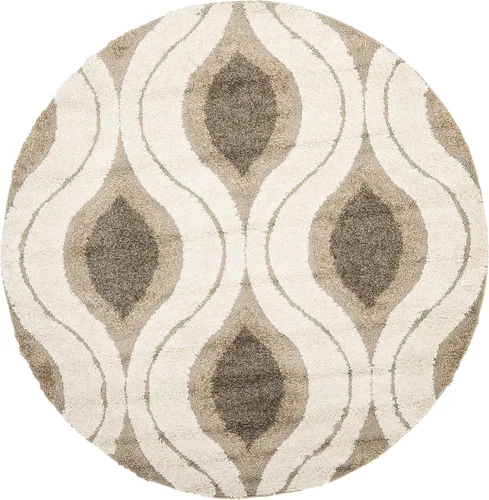 Vista 3 de SAFAVIEH Florida Shag Collection Alfombra de Área - Alfombra redonda de 5 pies, color crema y humo, diseño moderno Ogee, no desprende pelusa