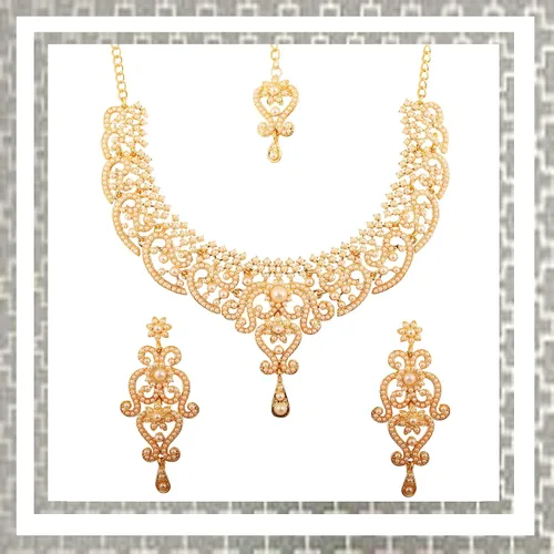 Vista 8 de Conjunto precioso de collar con look real Indian Bollywood, maravillosamente decorado, conjunto de collar adornado para mujer.