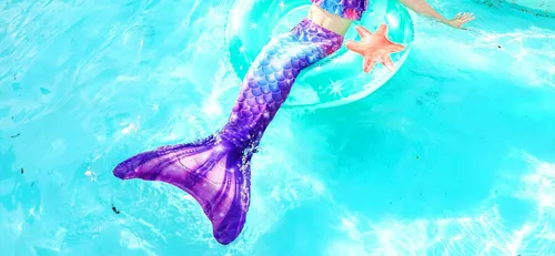 Vista 4 de DNFUN Colas de sirena para nadar para niñas, traje de baño de sirena con monoaleta