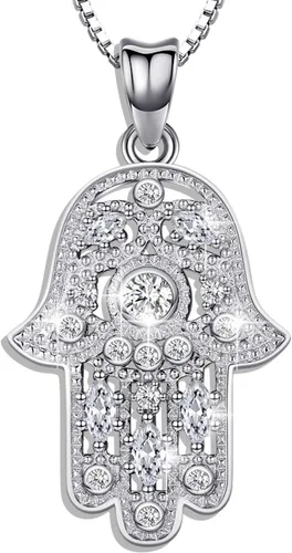 Vista 101 de Aniu Joyería de plata de ley 925 Hamsa de Fátima para mujer con circonita cúbica, viene con caja de regalo negra