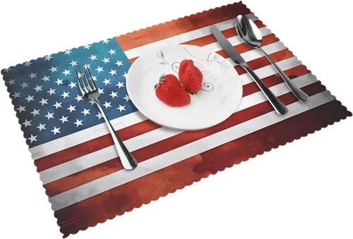 Vista 12 de Rectangular Placemats Set of 4, Heat Resistant Beauty Burnt Orange Printed Kitchen Dining Table Mats