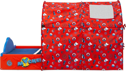 Vista 7 de Delta Children - Cama para dormir y jugar para niños pequeños con tienda de campaña, Mickey Mouse de Disney, Azul/Rojo