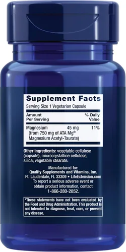 Vista 2 de Life Extension Calm-Mag, Acetil Taurinato de Magnesio, Fórmula Diaria de Manejo del Estrés, Apoya la Calma y la Relajación, Sin Gluten, Sin OGM