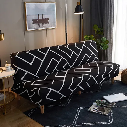 Vista 31 de LiveGo Fundas para futón sin brazos, funda elástica plegable para sofá cama con parte inferior elástica, funda de sofá ajustable estampada, Negro