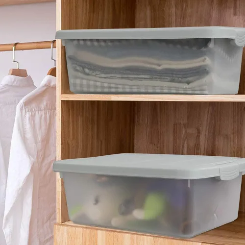 Vista 5 de Caja de almacenamiento de plástico de 14 cuartos de galón, contenedor de almacenamiento transparente con tapa, 2 paquetes