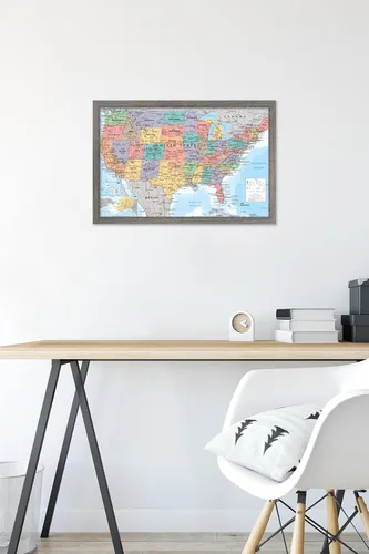Vista 6 de Trends International Póster de pared de USA Map 2023, 14.72 x 22.37 pulgadas, versión enmarcada de madera de granero