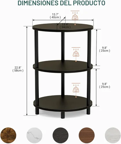 Vista 2 de Mesa auxiliar redonda pequeña – Mesa decorativa ovalada de 3 niveles para espacios pequeños, mesa auxiliar de sofá de madera rústica y metal, mesita