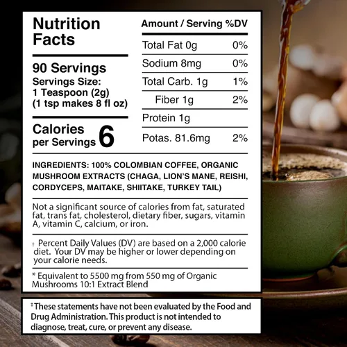 Vista 3 de WELLNESS LABSRX Polvo de hongos 2000mg - Mezcla de café de hongos 5500mg