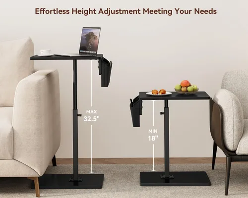 Vista 4 de Vagusicc - Mesa con bandeja para apoyabrazos de sofá, mesa giratoria de 360° con altura ajustable para TV, mesa auxiliar para espacios pequeños