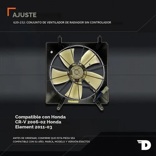 Vista 2 de Dorman 620-232 Conjunto de ventilador de refrigeración del motor compatible con modelos seleccionados de Honda, color negro