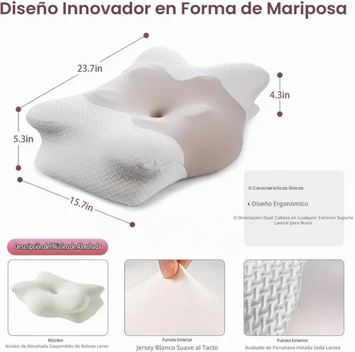 Vista 2 de Almohada cervical cervical para dormir, almohada ergonómica ajustable, almohada de contorno de cuello para dormir lateral para adultos, almohada