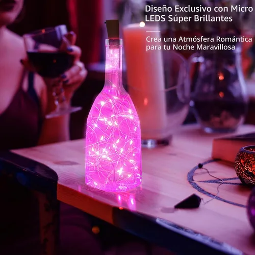 Vista 3 de SmilingTown 12 paquetes de 20 luces LED para botellas de vino con corcho - Cadena de luces de hadas de alambre plateado, luces de corcho operadas