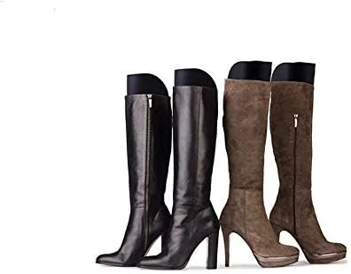 Vista 7 de 2 pares (4 hojas) para moldear botas, soporte para botas altas, soporte grueso en forma de árbol de zapatos para mujeres y hombres, color negro, 16
