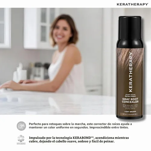 Vista 6 de Keratherapy Spray corrector de raíces grises con infusión de queratina, marrón claro, 3 onzas, 4.0 fl oz, spray para ocultar raíces grises, terapia
