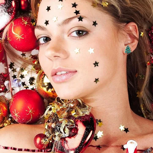 Vista 6 de Juego de 20 pares de aretes de Navidad para mujer, campanas de árbol de Navidad, lazos de copo de nieve, aretes de tuerca de Navidad para niñas