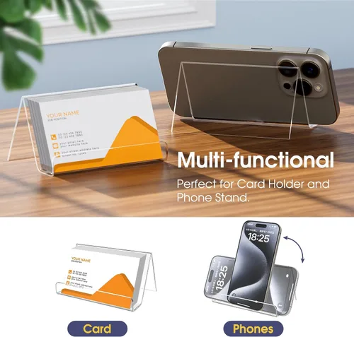 Vista 4 de MaxGear Tarjetero acrílico para escritorio, múltiples tarjetas de visita premium para espacio de trabajo, soporte de plástico transparente