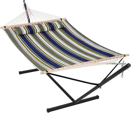 Vista 23 de ANOW Hamaca doble con combo de soporte de acero resistente de 12 pies